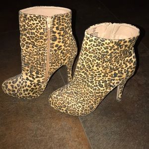 Leopard print high heel boots
